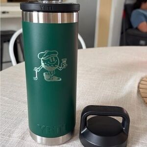 Yeti Forest Green Tumbler with White Golfer Graphic and Black Lid